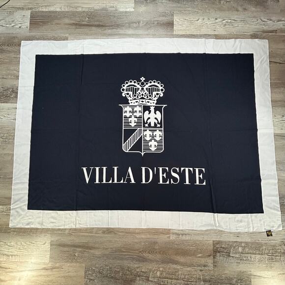Villa d'Este Italian Crest Banner Cotton Wall Hanging Navy White 60x45 - Picture 1 of 6